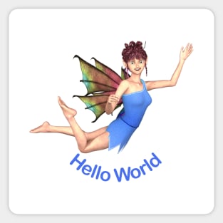 hello world elf fairy faerie flying on dragon wings newborn baby Sticker